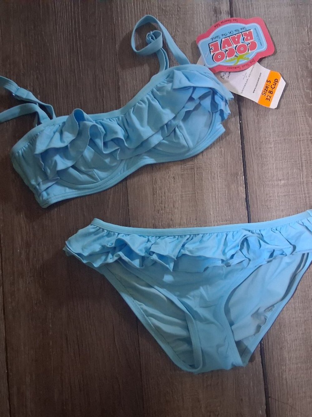 Coco Rave Small Blue Ruffle Bikini Set Small 32 B NEW - Picture 6 of 6